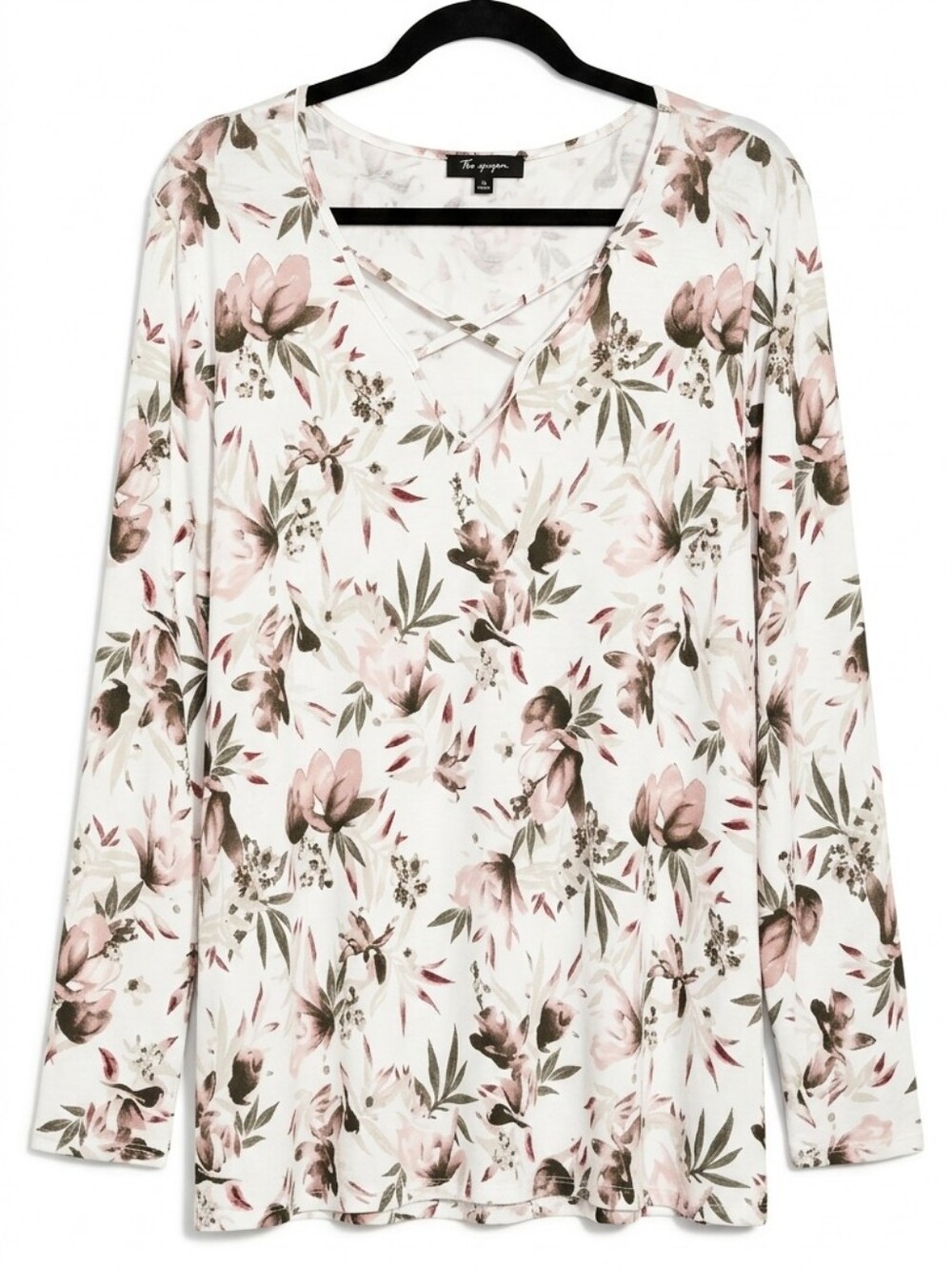 Lily Morgan Floral Long Sleeve Blouse Strappy Crossover Vneck Spring Top